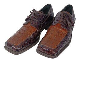 Giorgio Brutini Leather Crocodile Dress Shoe 8.5M Brown Square Toe Classic Style